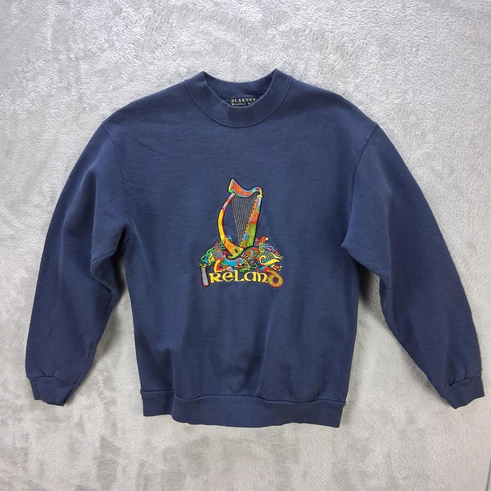 Vintage Blarney Woollen Mills Ireland Embroidered Crewneck Sweatshirt Blue M